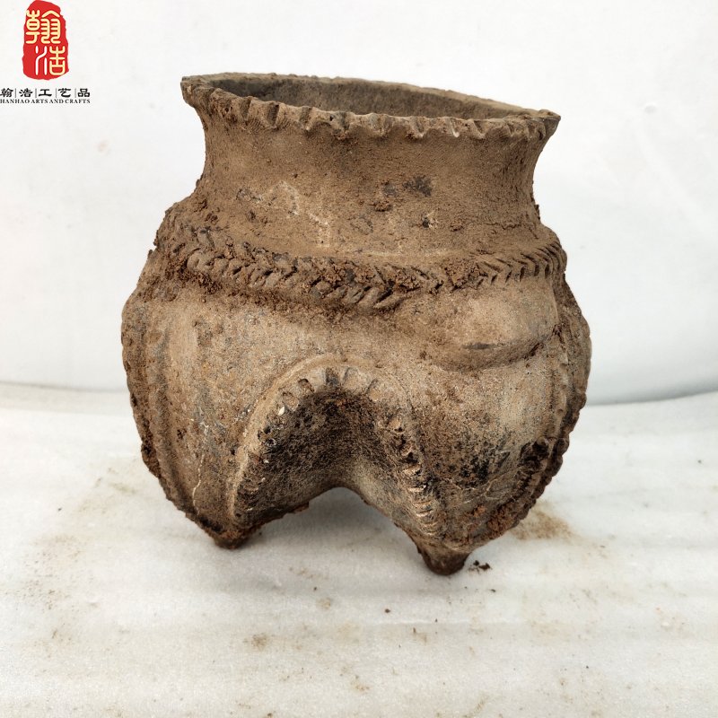 新石器时代二里头文化陶鬲食器仿古做旧摆件