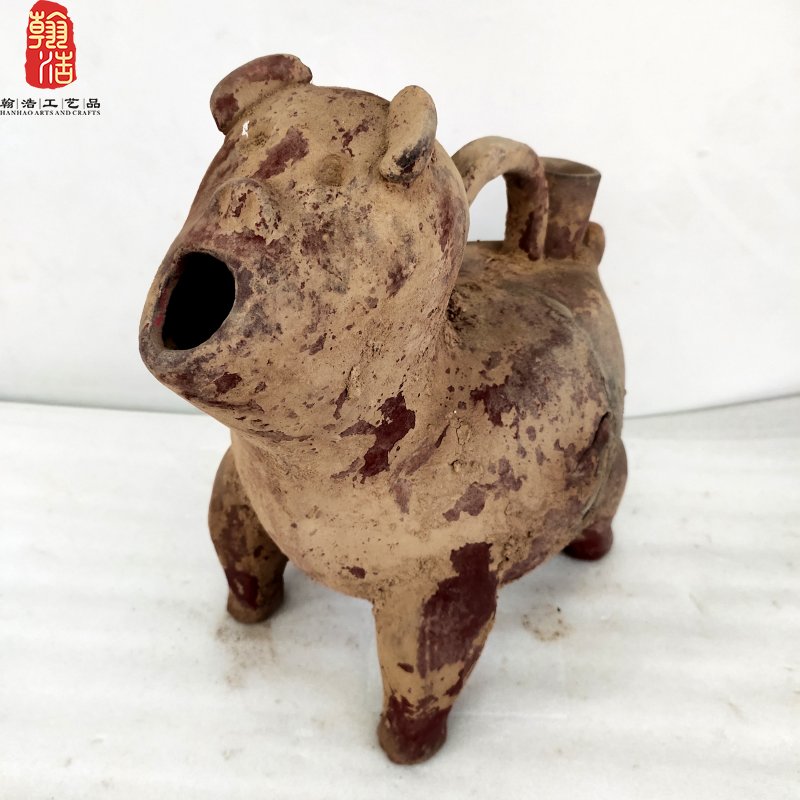 红陶兽形壶陶器酒壶摆件山东泰安大汶口遗址