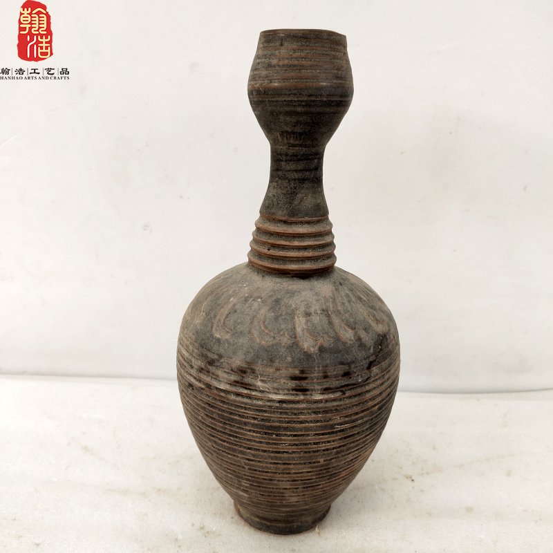 宋瓷磁州窑酱色釉瓶陶瓷酒器酒具摆件