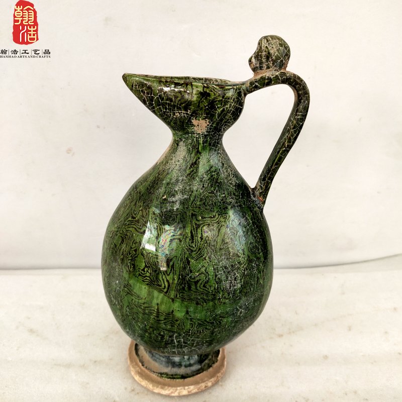 白陶双鋬鬶绞胎陶器摆件酒店宾馆酒文化博物馆展示