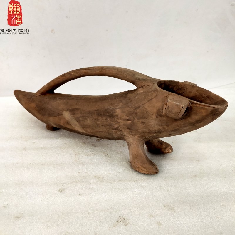 红陶牛角壶酒器陶器摆件酒厂展览展示品