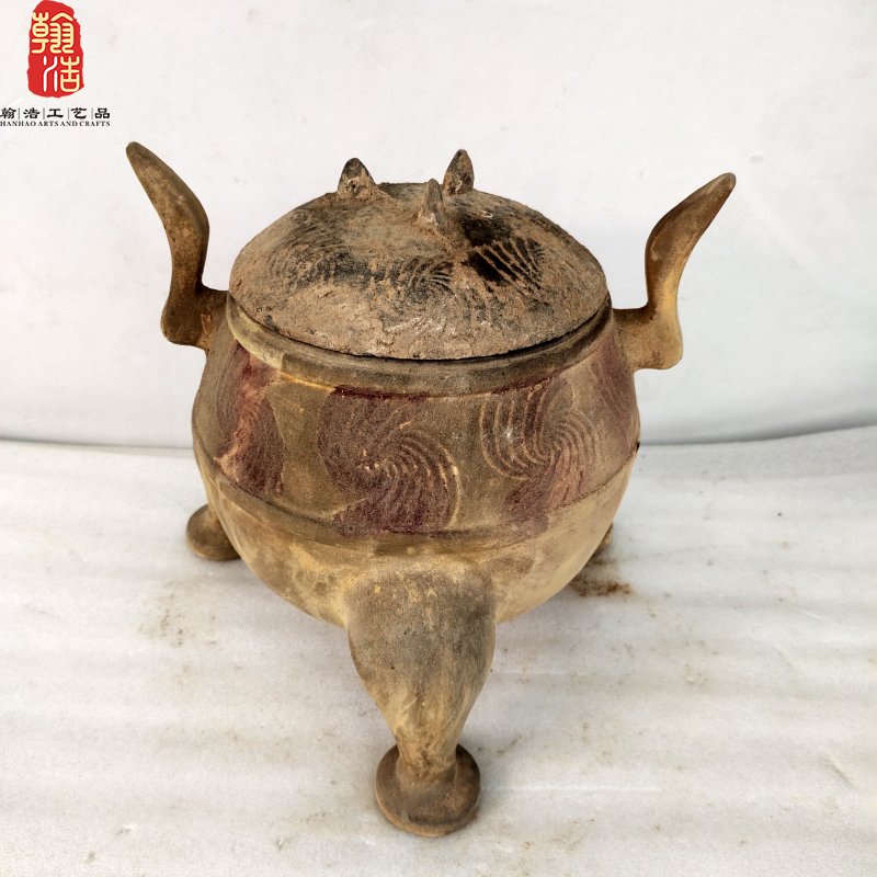 彩绘陶鼎陶器摆件饭店酒店食器文化展览品