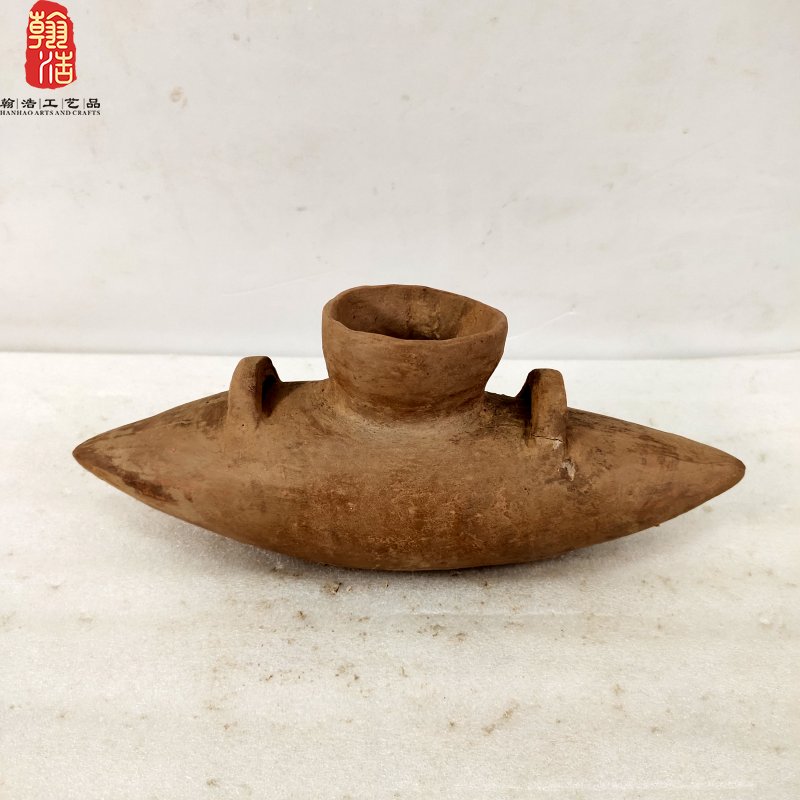 网纹彩陶船形壶酒器摆件新石器时代仰韶文化