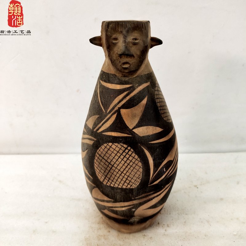 彩陶人头器口瓶陶器摆件新石器时代仰韶文化