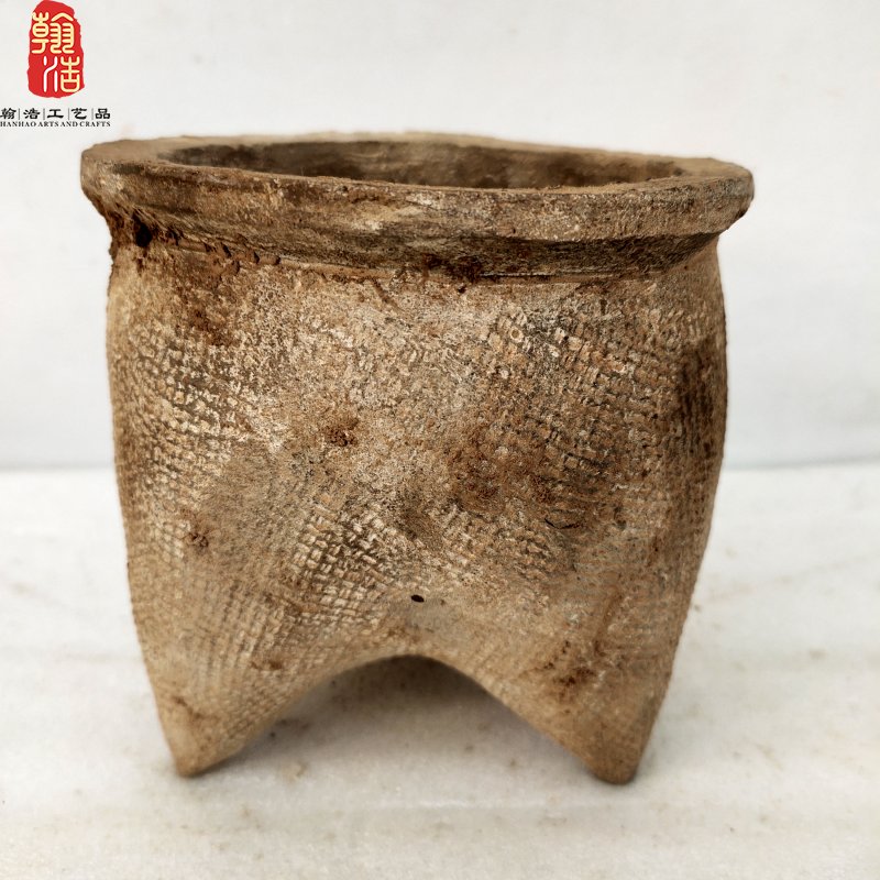 商代绳纹灰陶鬲陶器食器摆件仿古做旧