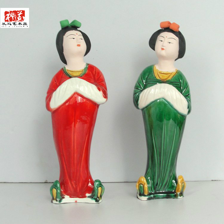 郑州唐三彩做旧仿古侍女陶瓷工艺品摆件