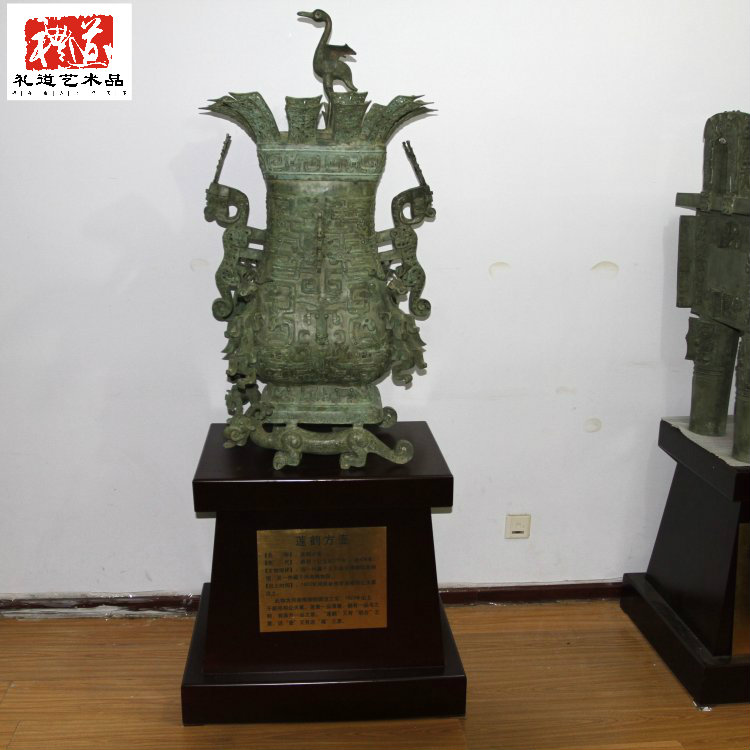 郑州开业乔迁工艺品摆件莲鹤方壶纯铜青铜器商务
